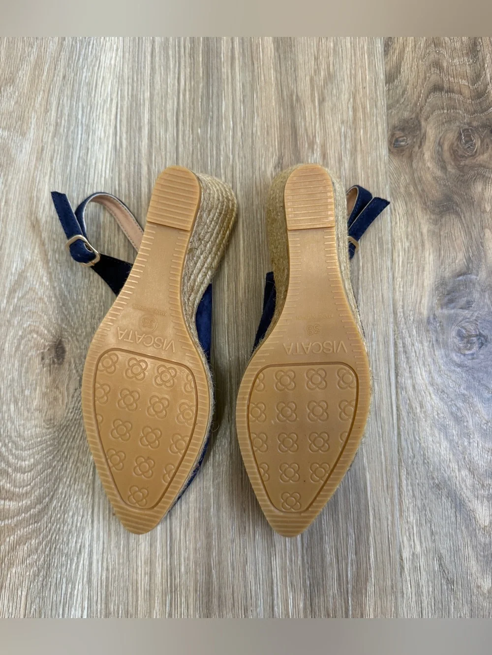 VISCATA Barcelona Lloret Navy Suede Espadrille Wedge Slingback Shoes Size 38